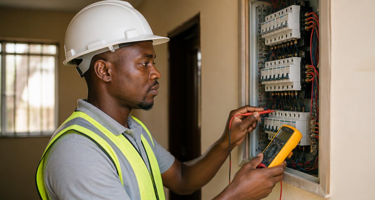 A verified electrician working safely on a home distribution board in Lagos